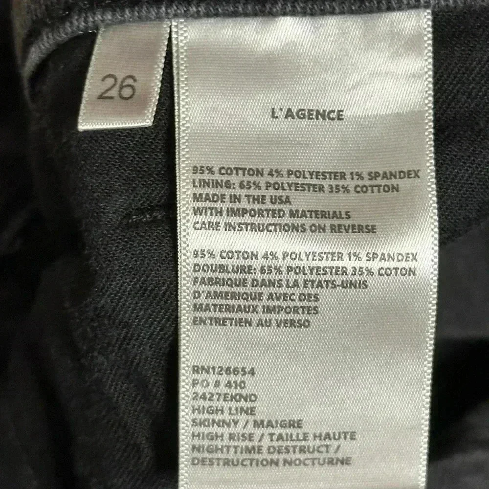 L Agence Womens High Rise Distressed High Line Skinny Jeans Gray Denim Size 26